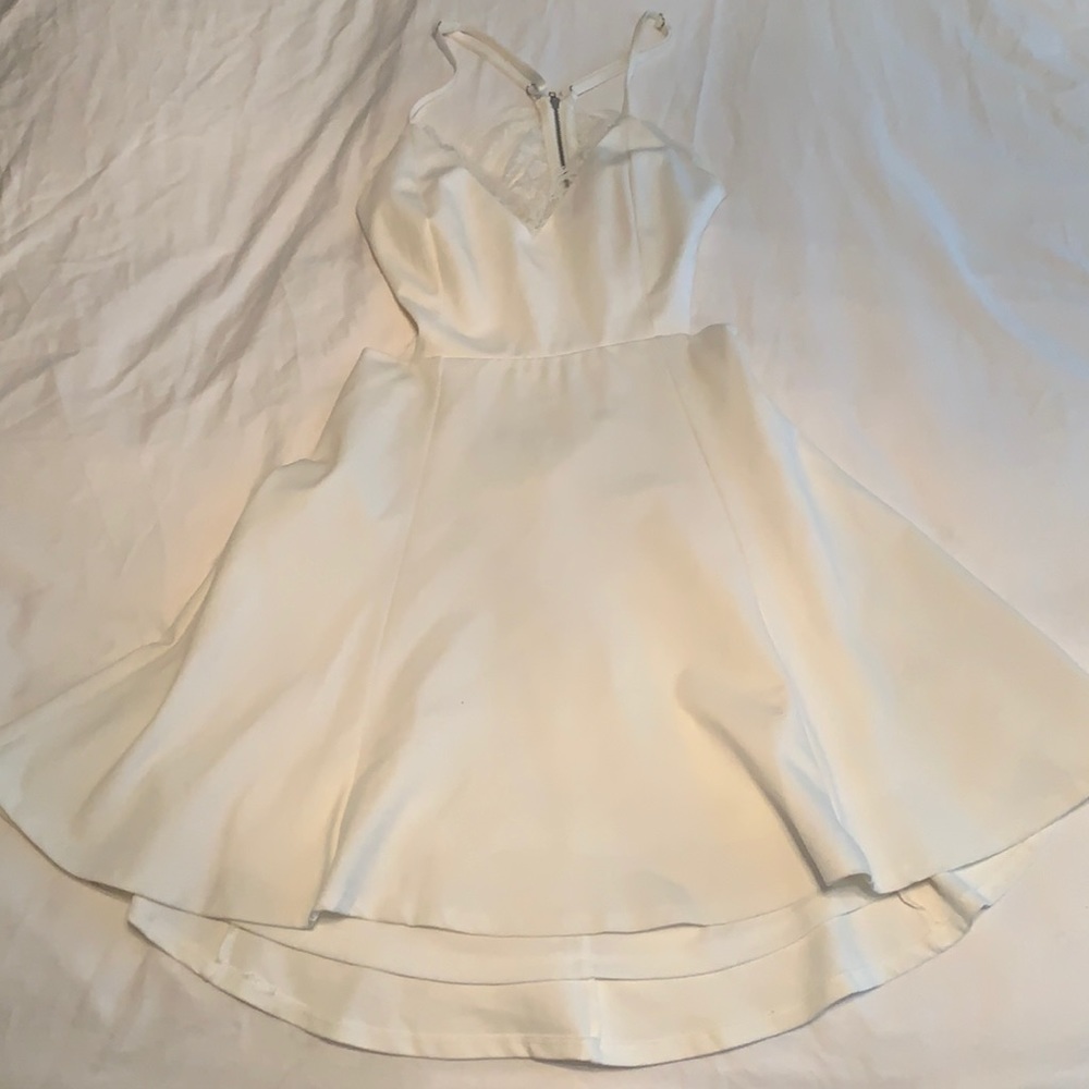 white lush lace back dress